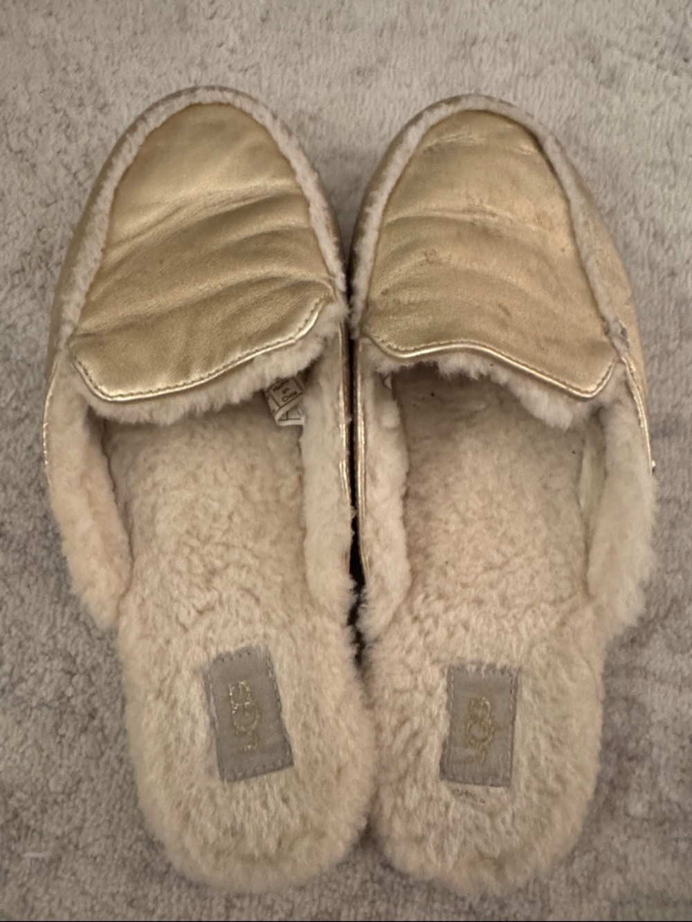 UGG Metallic Champagne Shearling Slip-On Slippers